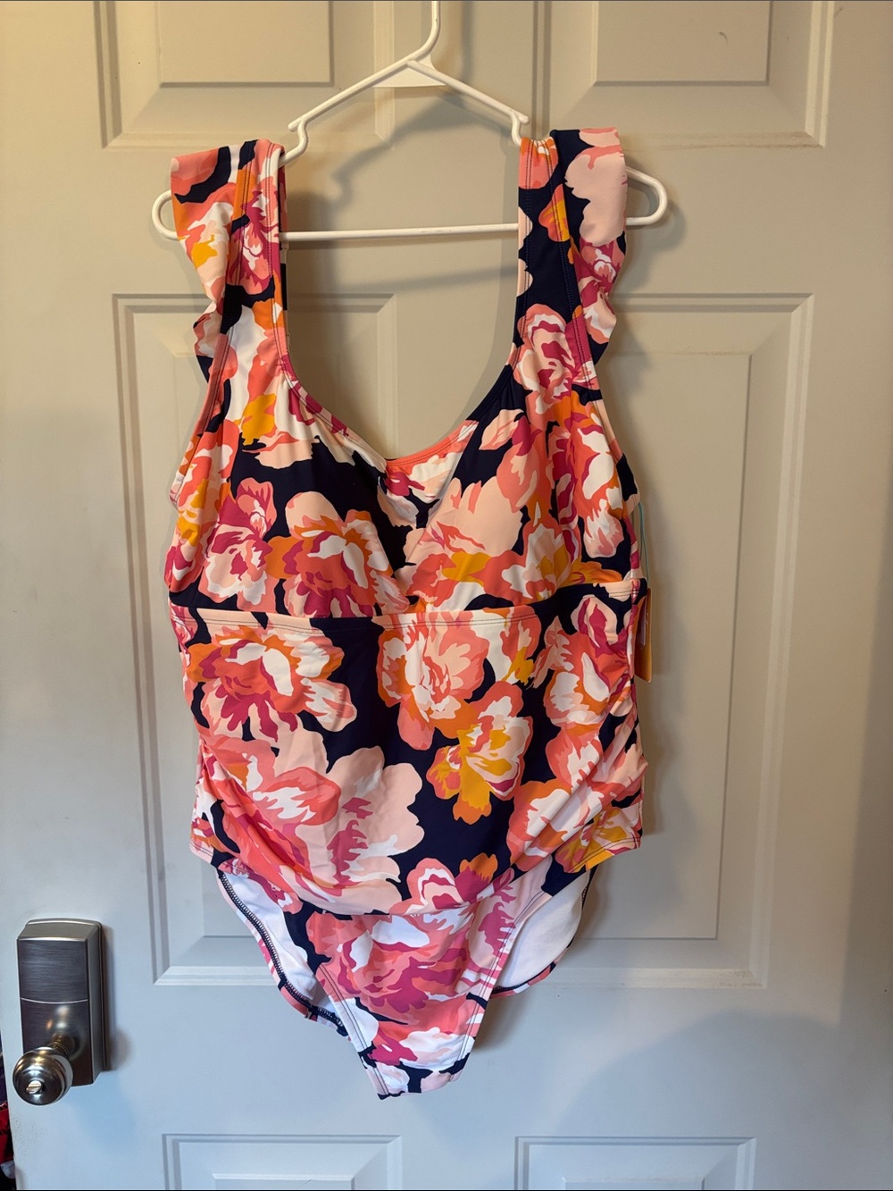 Woman’s ' Floral One-Piece Swimsuit - Navy with Pink Flowers